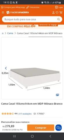 Cama Casal 193cmx144cm em MDP Mônaco