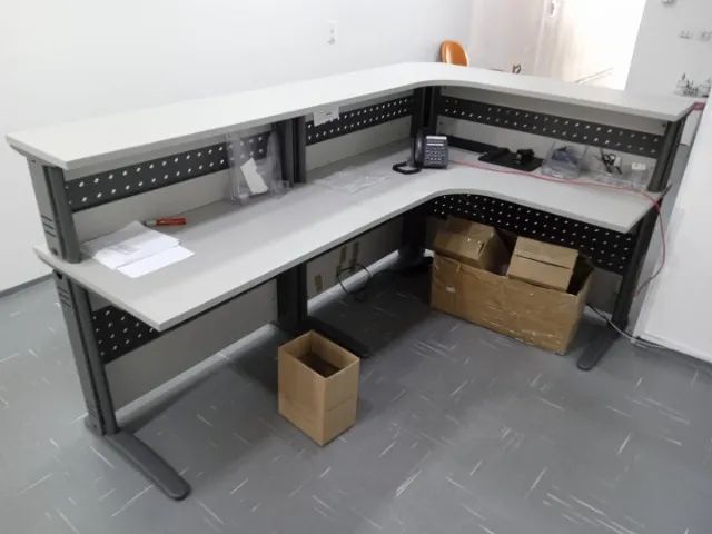 Balcão p/ recepção em MDF Cinza 110 cm x 220 cm x 140 cm - Foto 6