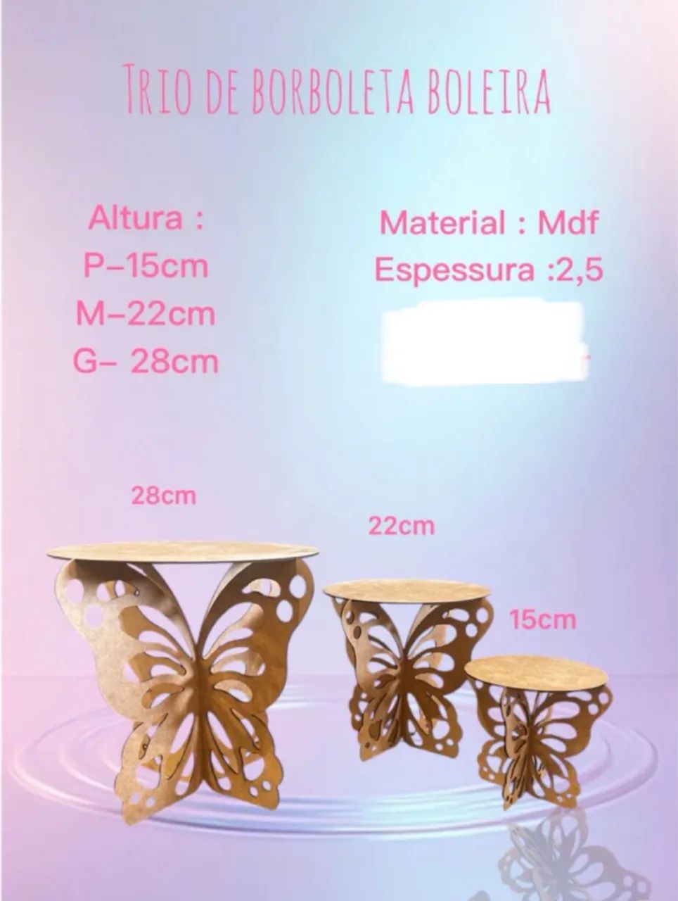 Trio boleira borboleta MDF na cor lilás  - Foto 3