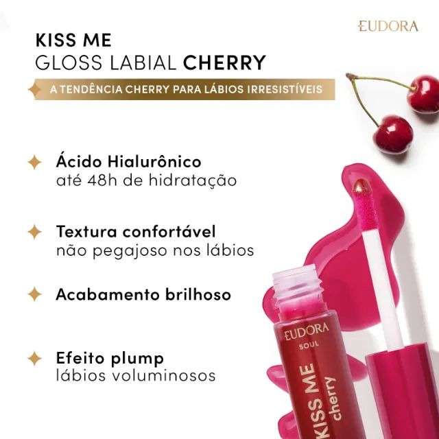 Gloss Labial Kiss Me Cherry Eudora 5,5ml - Foto 2