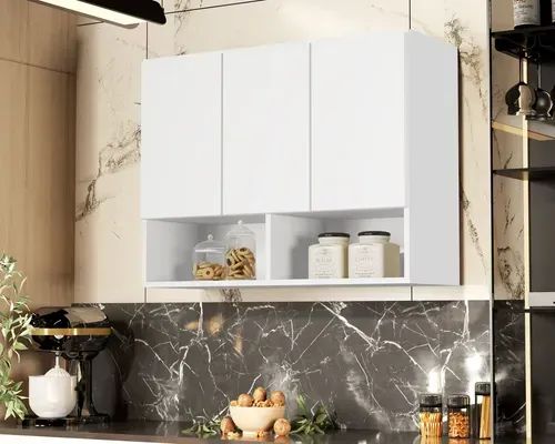 Armário Aéreo 3 Portas Cozinha Compacta C/ Nicho Organizador