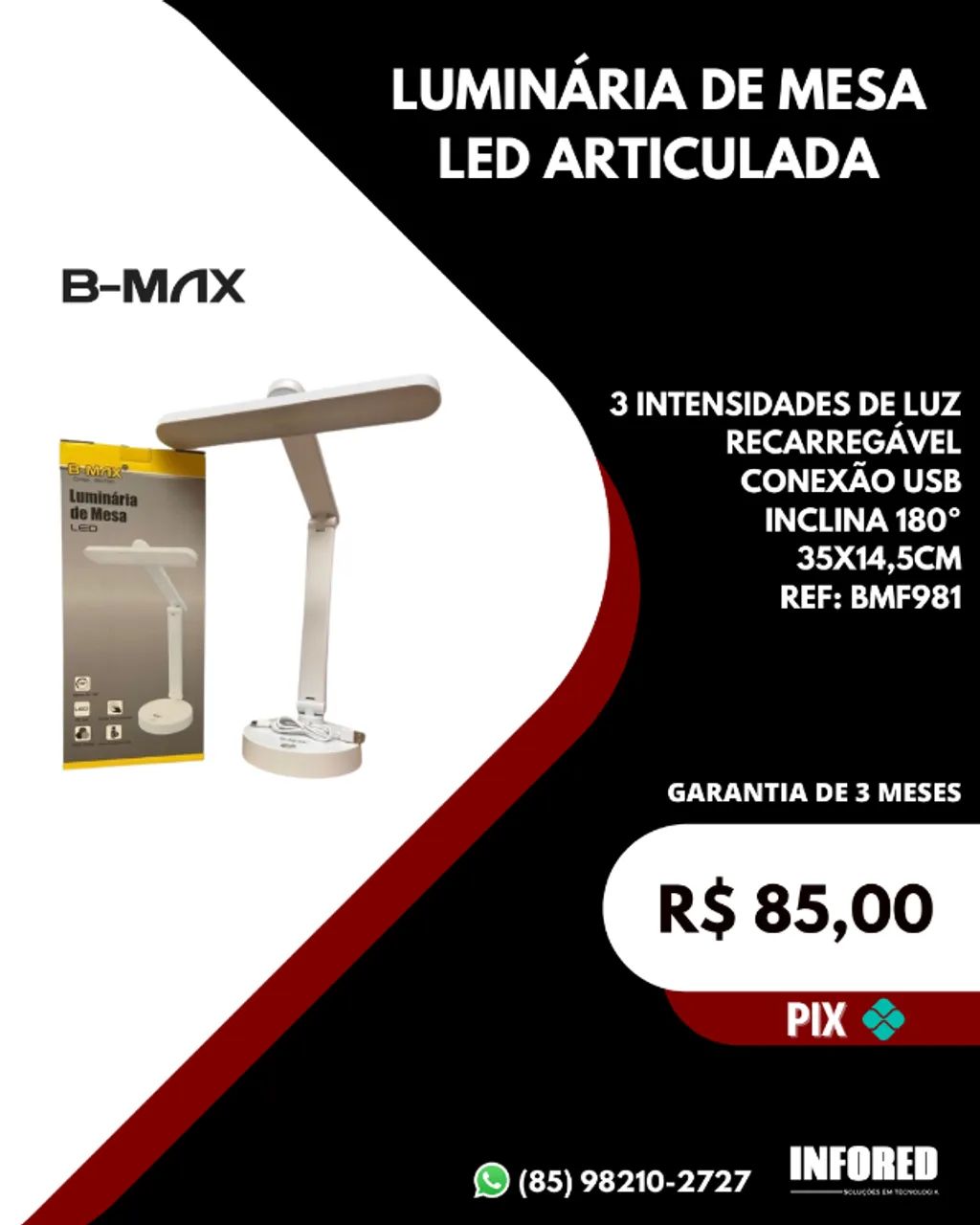 Luminária de mesa LED articulada B-max BMF981
