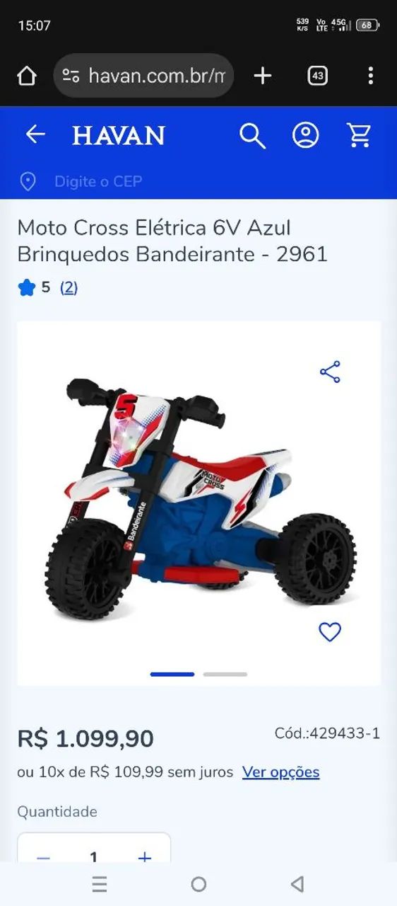 MOTO CROSS BANDEIRANTE ELÉTRICA NOVA - Foto 5