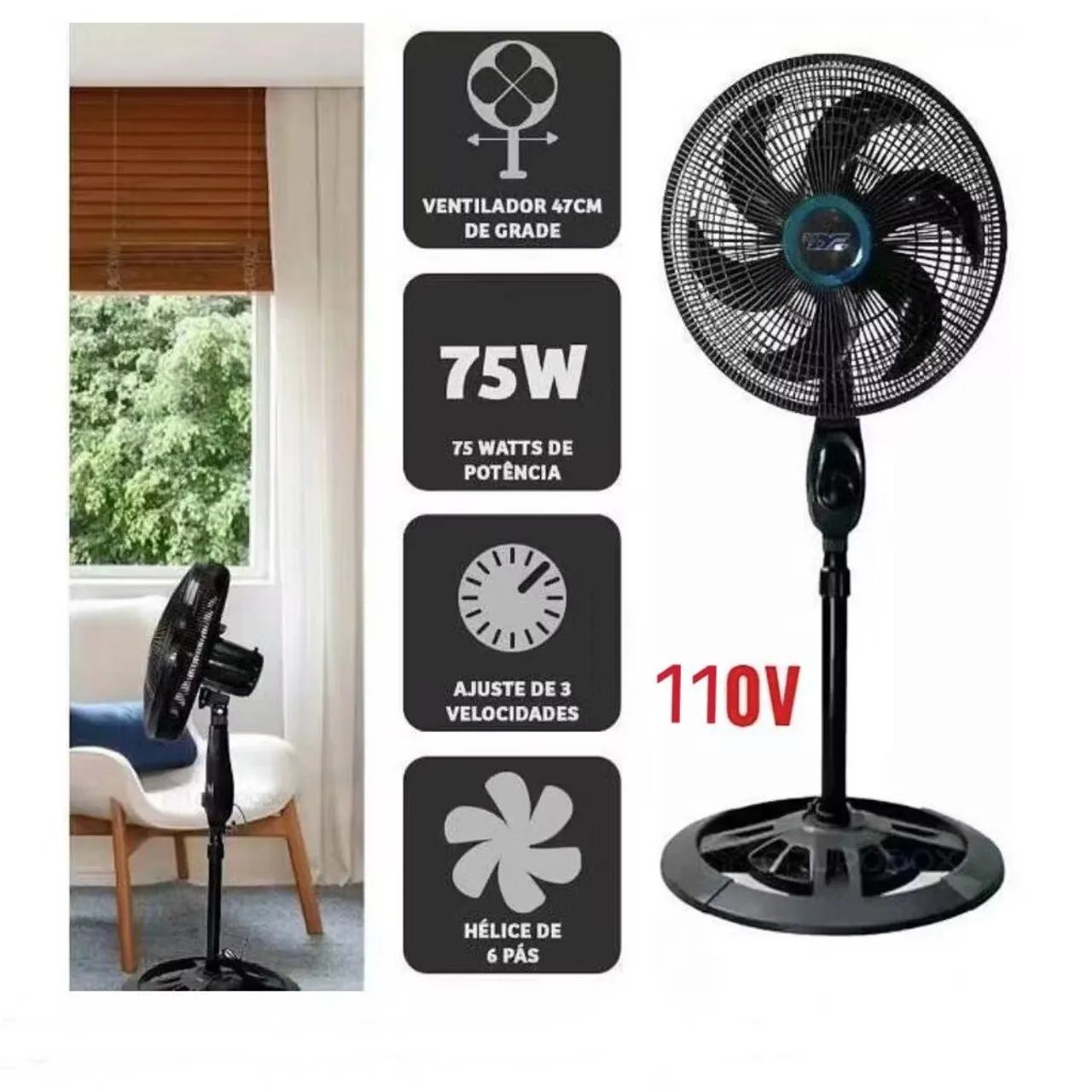 Ventilador Turbo de Coluna Residencial 110 Volts.