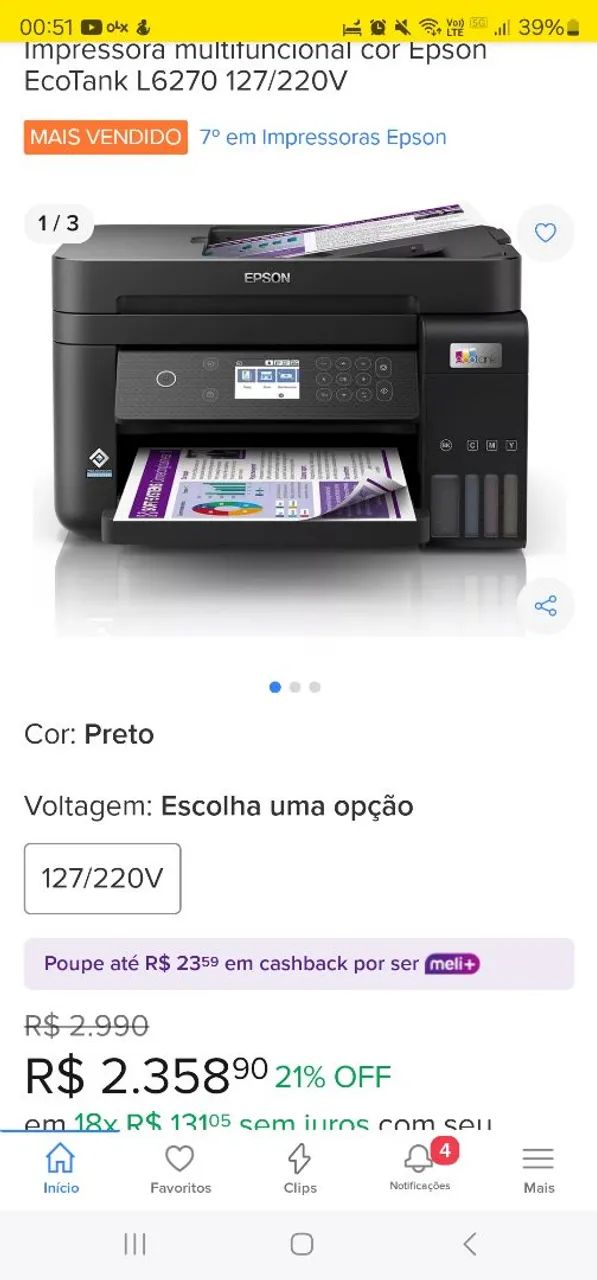 Impressora Multifuncional Epson EcoTank L6270 127/220V