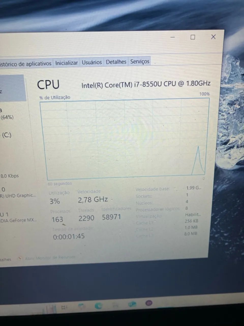Notebook Intel Core i7-8550U 2.78 GHz