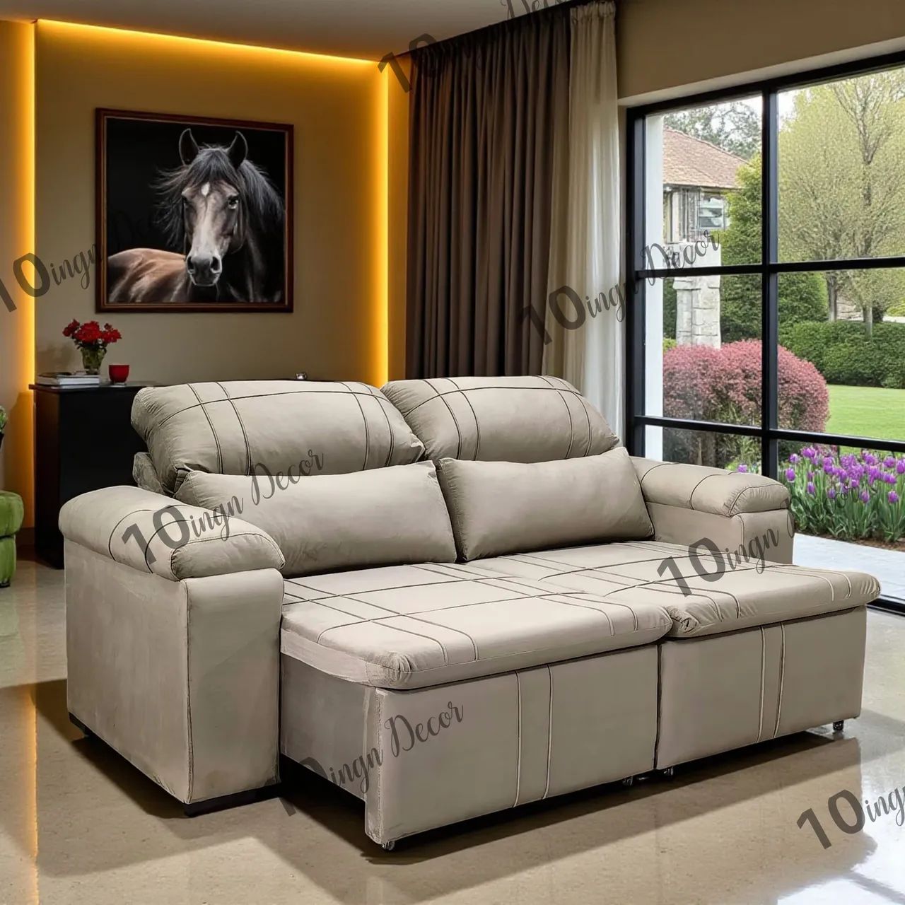 Sofá Retrátil e Reclinável Bege - Conforto e Elegância