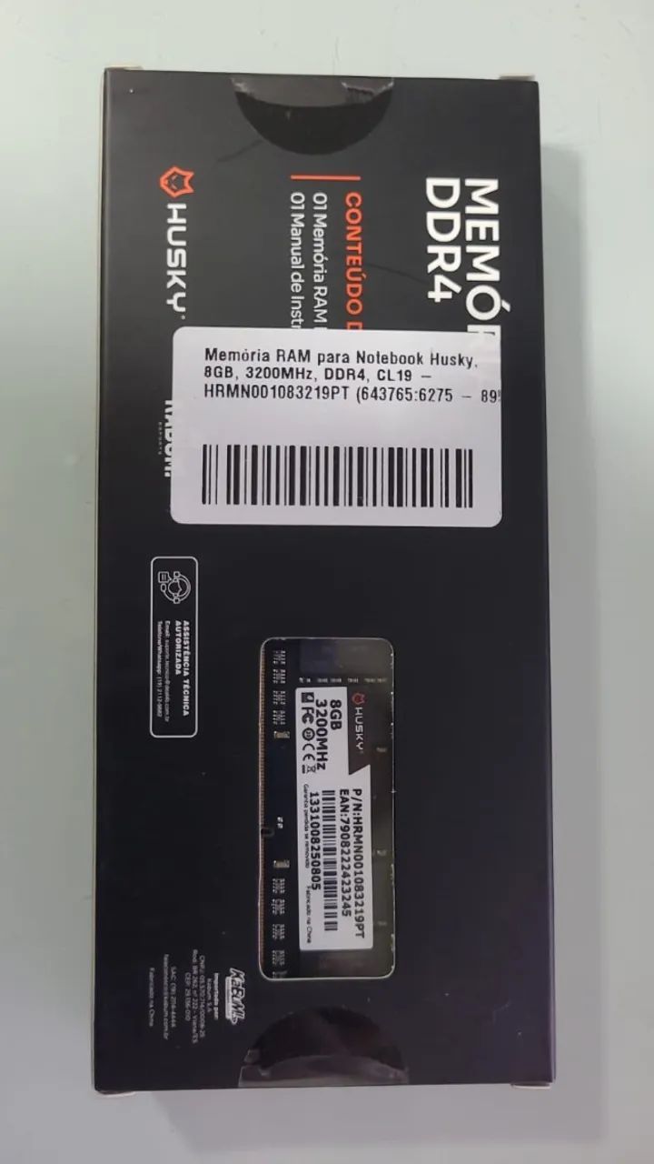 Memória RAM 8gb 3200 ddr4 NOVA lacrada Husky CL19 notebook