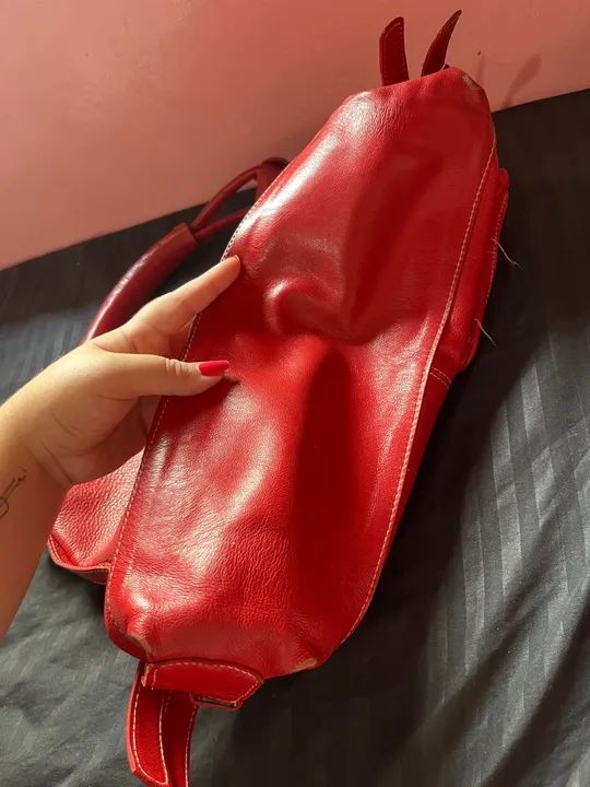Bolsa de Ombro Vermelha em Couro  - Foto 3
