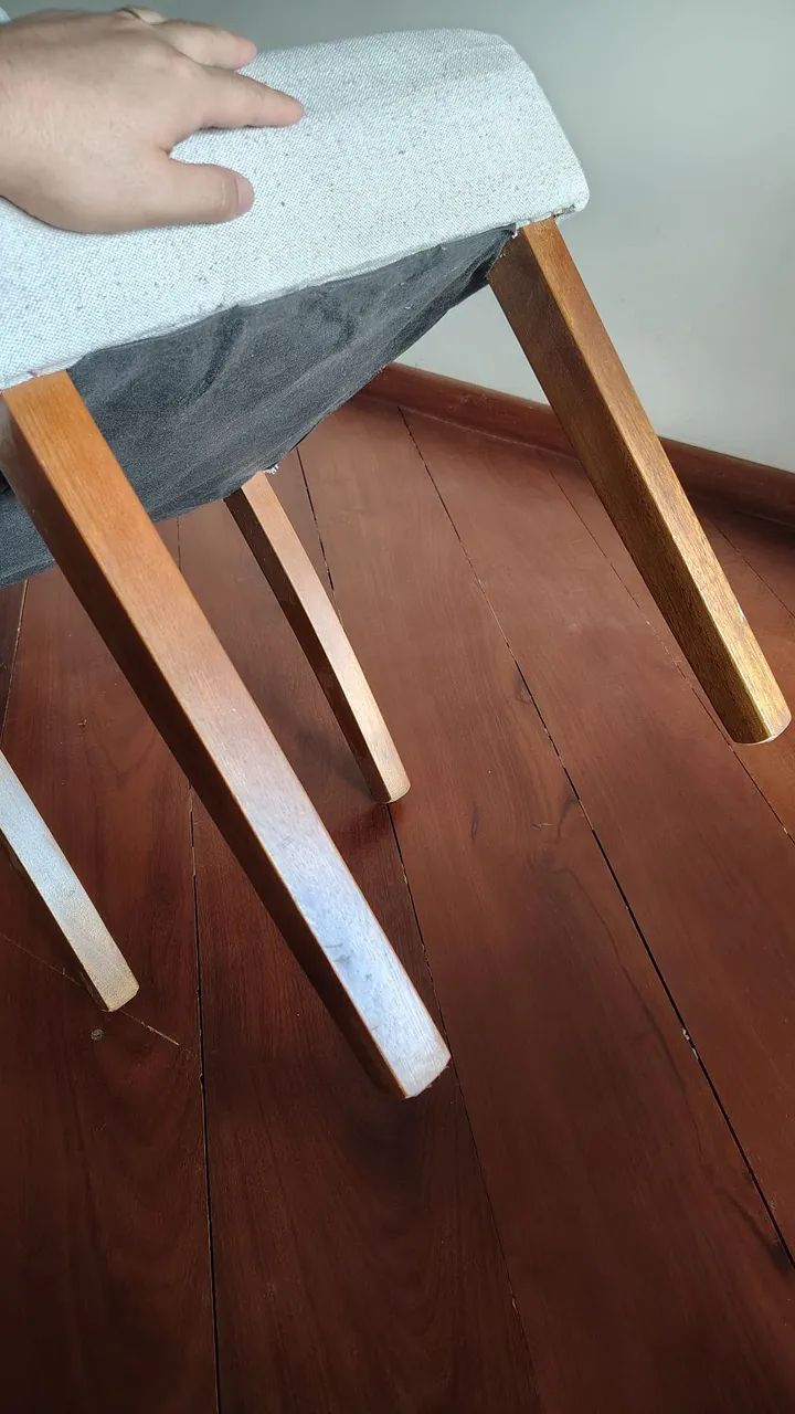 4 x Cadeiras Estofadas S/ Puxador Linho Areia / Nogueira - Attraktiva - Foto 3