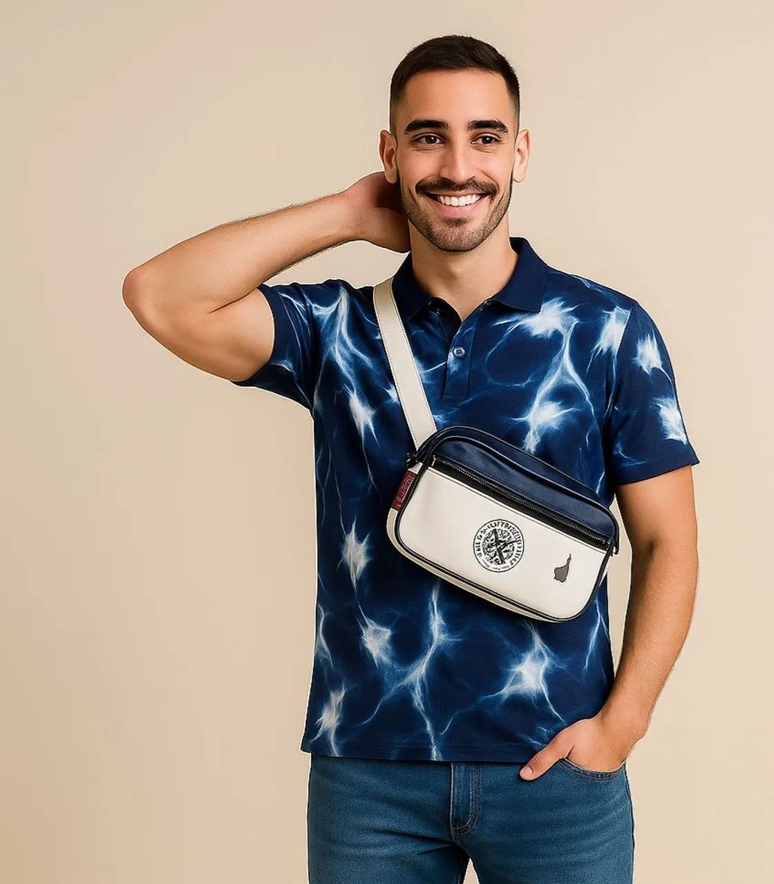 Pochete transversal Buh e camiseta Polo