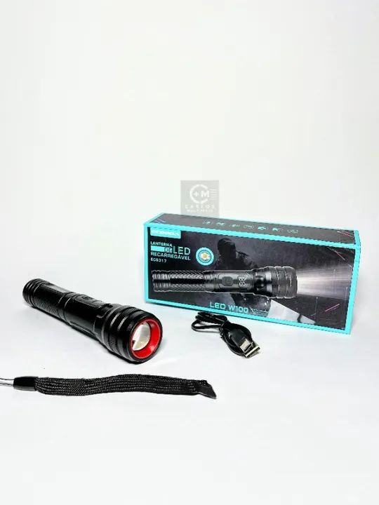 Lanterna Tática de Led Recarregável c/ Visor de Bateria
