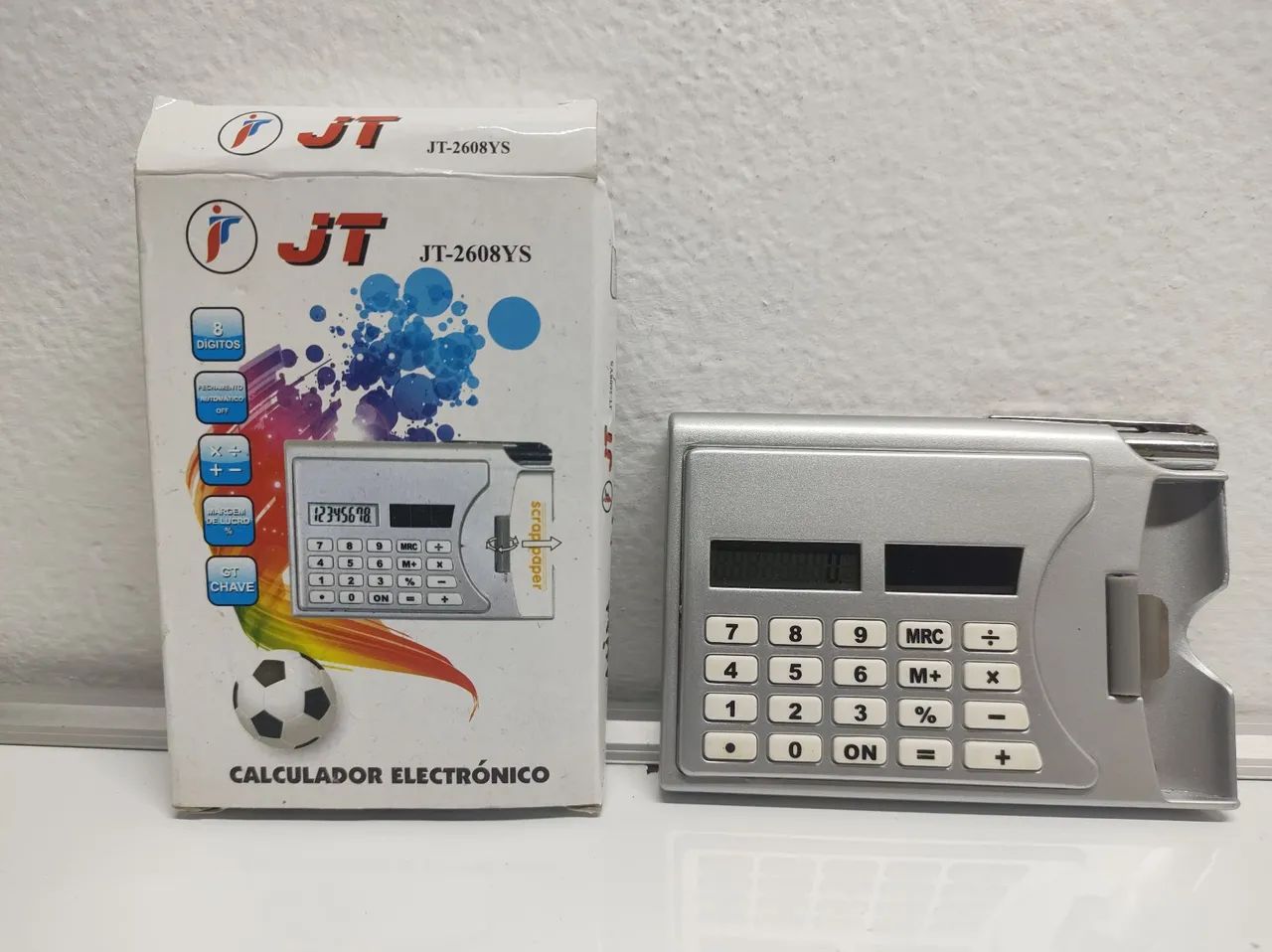 Calculadora solar de bolso com porta cartões e caneta - Foto 5