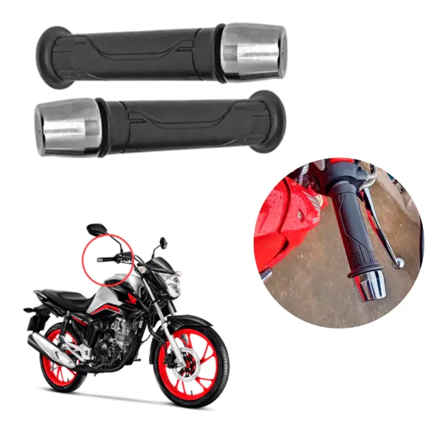 Par Manopla Vazada + Peso de Guidão Universal Polído PCX CG Fan Cargo Start 125 150 160