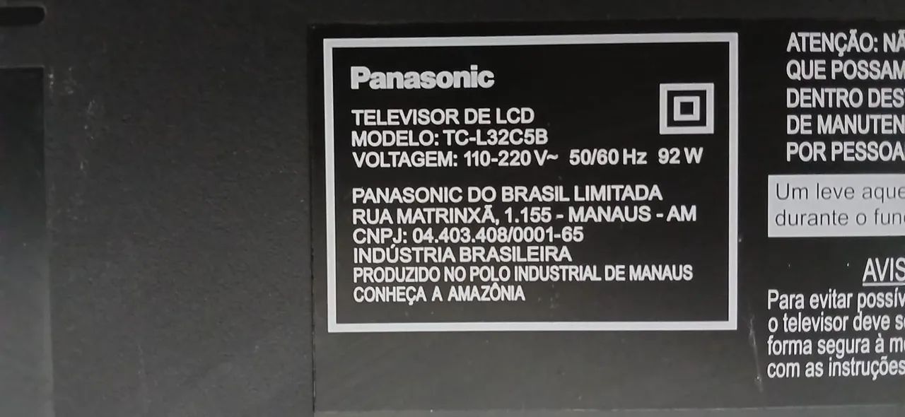 TV Panasonic com defeito 
