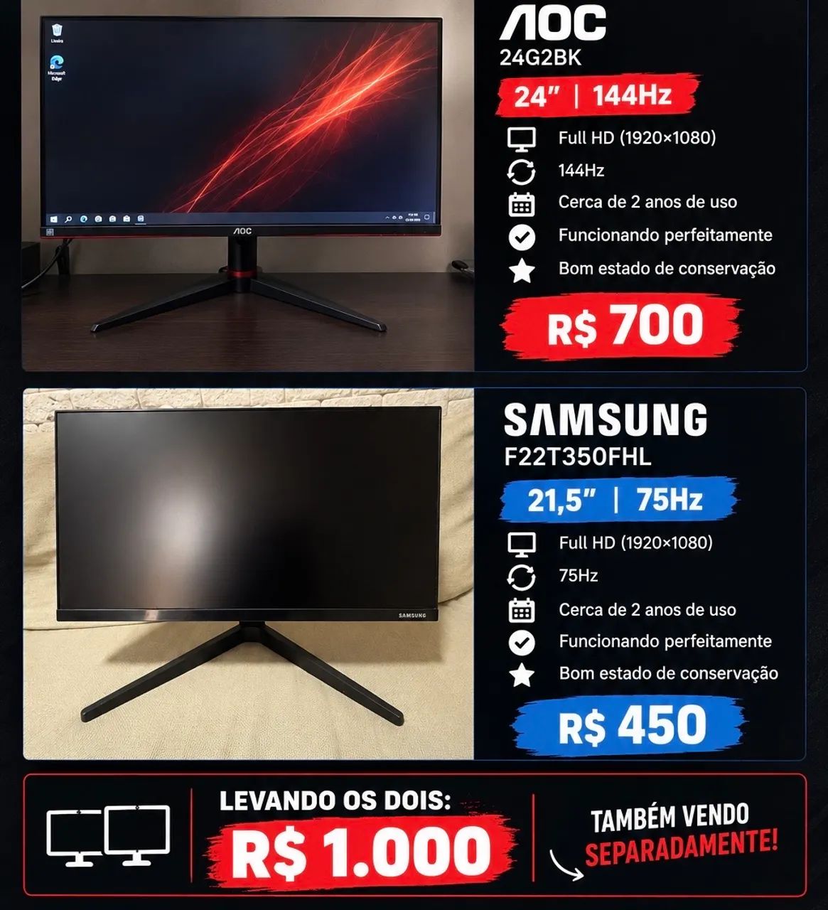 Monitor Samsung 21,5 polegadas 75hz (não aceito trocas) - Foto 3