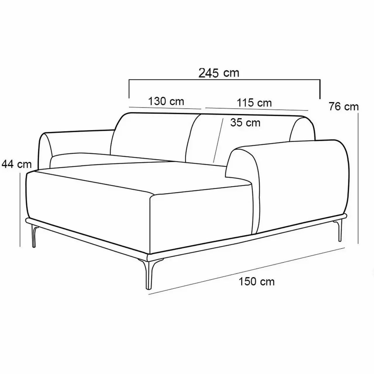 Sofá 2,30M 4 Lugares com Chaise - Veludo Azul Marinho  - Foto 3