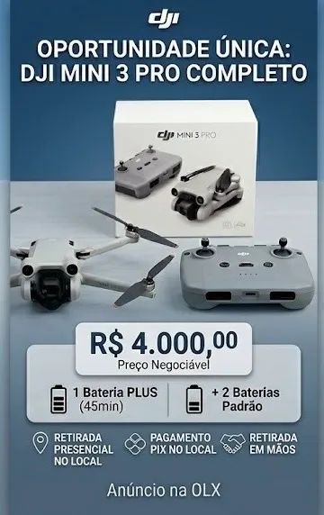 DJI Mini 3 Pro Completo + 3 Baterias (1 Plus) - Estado de Novo