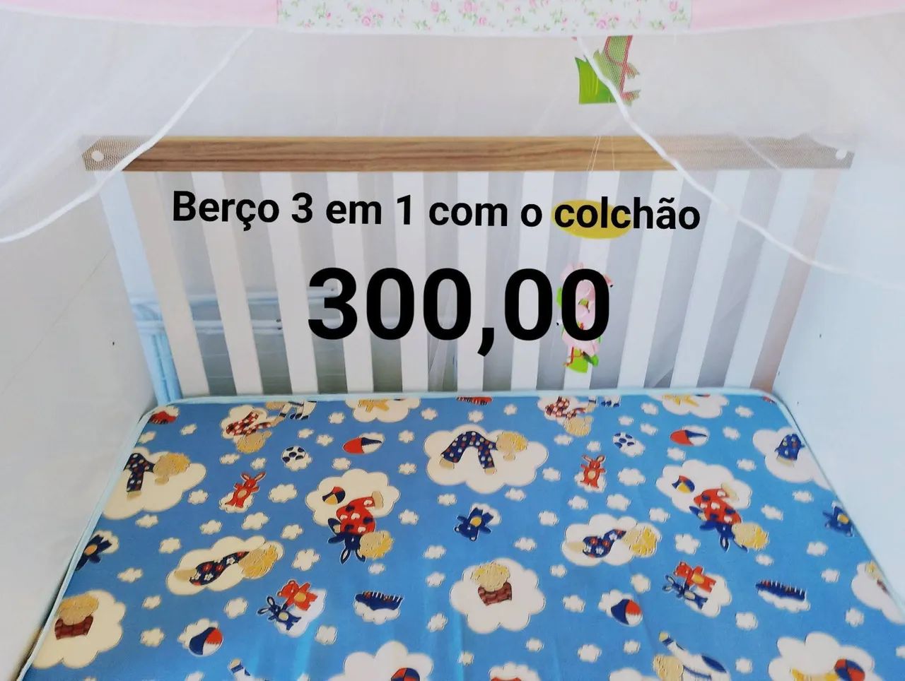 Berço americano 3 em 1 com colchão 