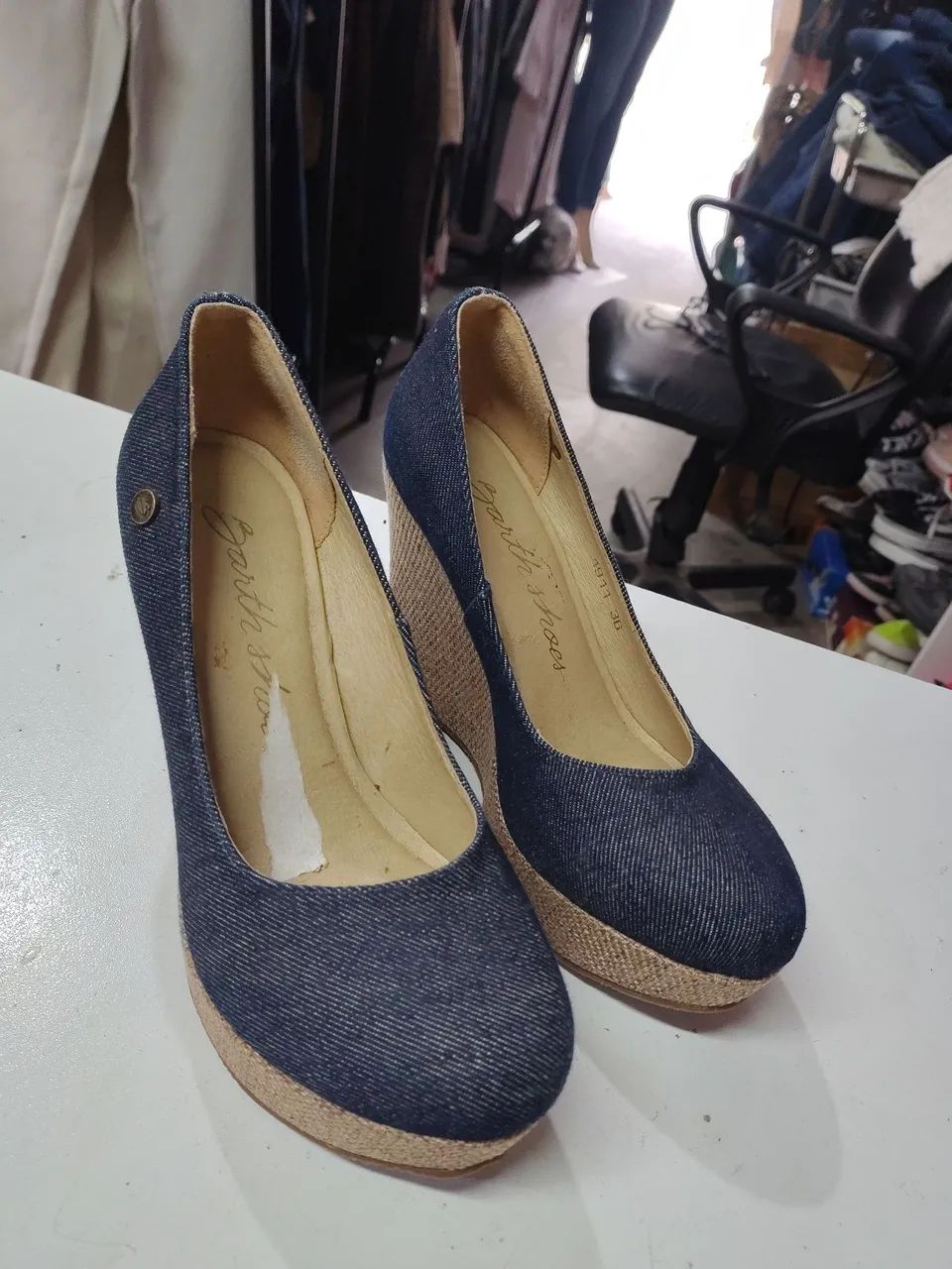 Sapato Anabela jeans escuro 