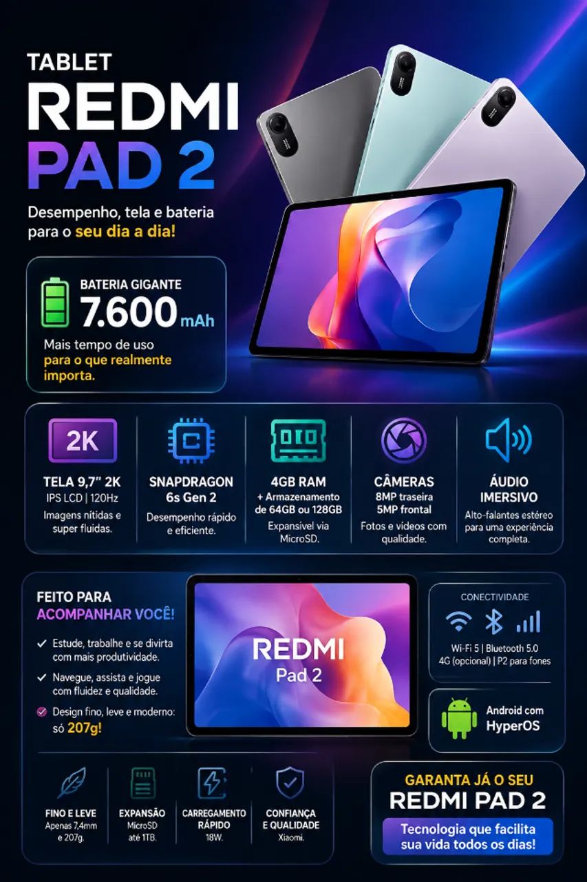 Redmi Pad 2 tela de 11 - Foto 2