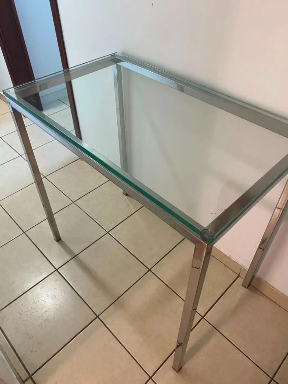 mesa de trabalho de inox com tampo de vidro