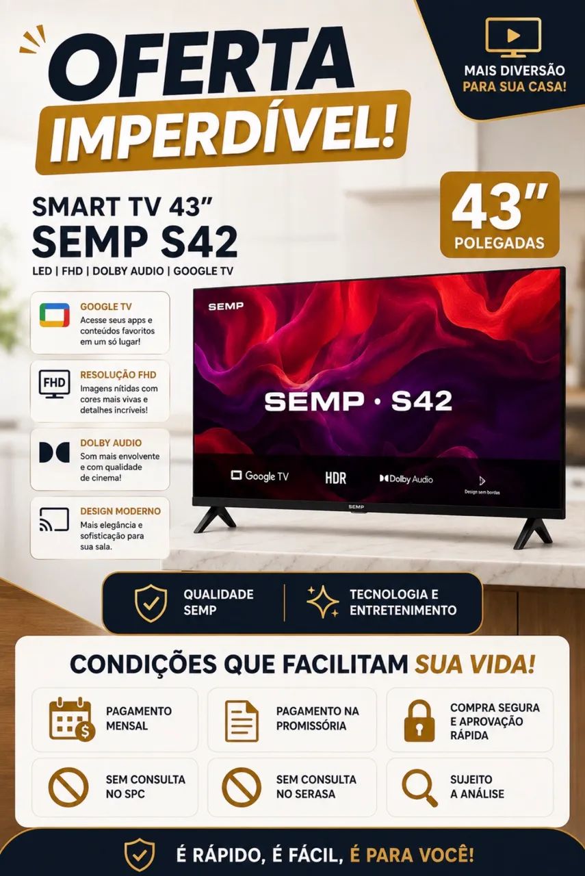 No Boleto TV SEMP 42 Polegadas 