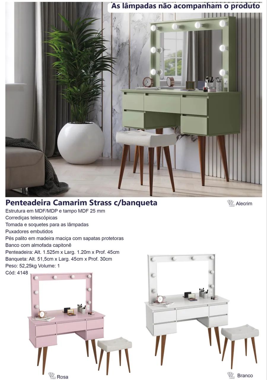 Penteadeira Strass com banqueta 