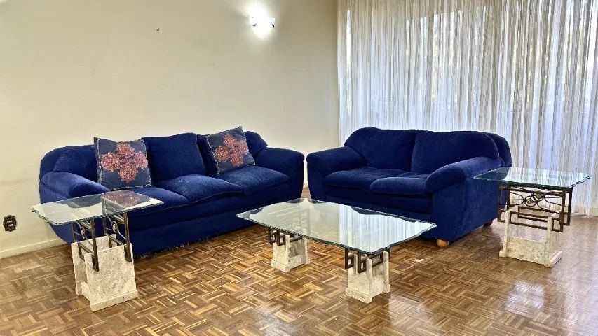 Conjunto 3 Mesas para Sala (Centro e Laterais) - Vidro, Metal e Pedra