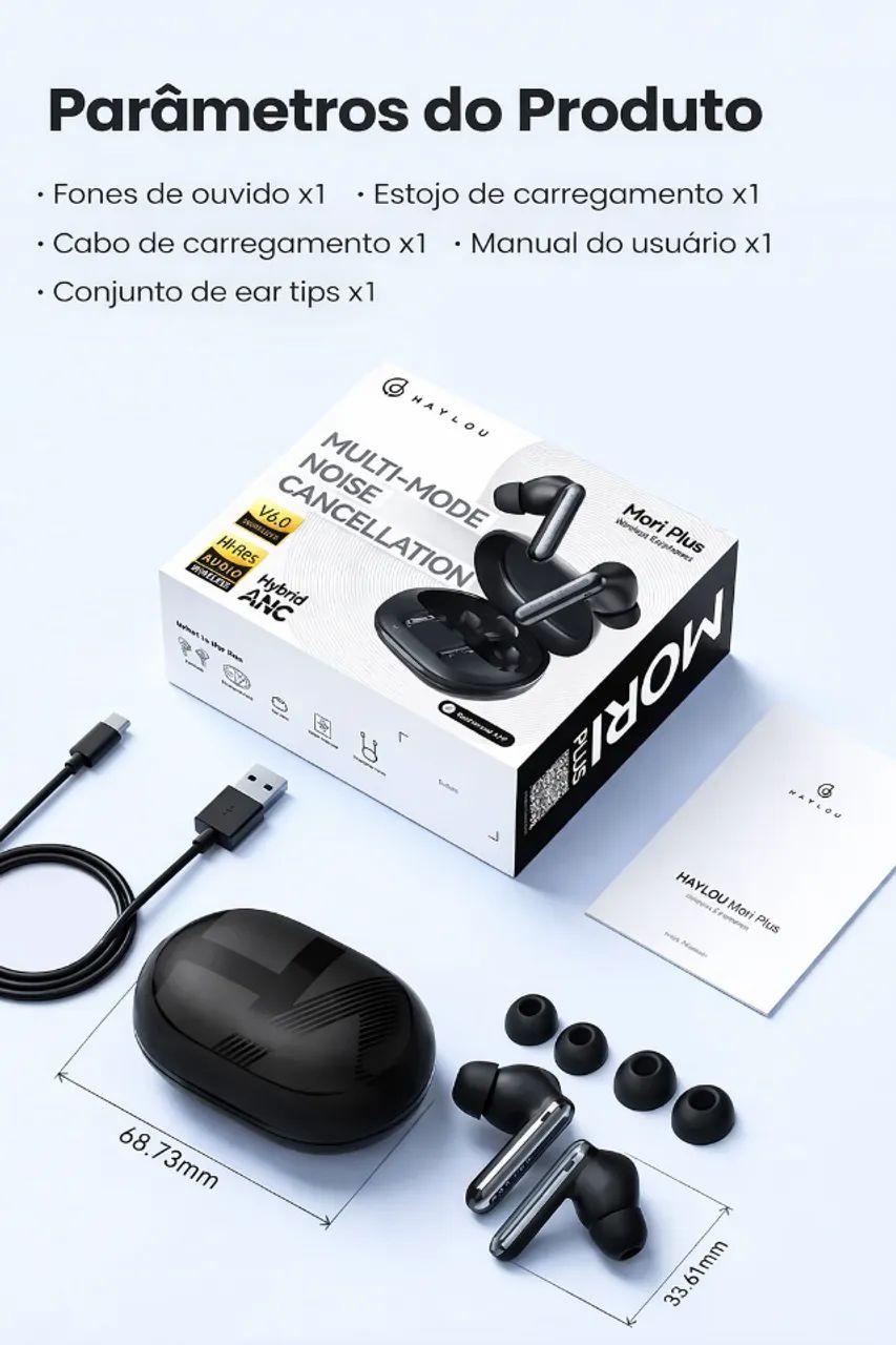 FONE BLUETOOTH 5.4 HAYLOU MORI PRO PRETO - Foto 4