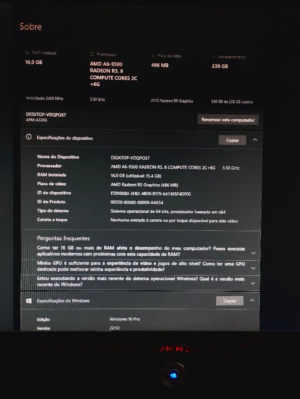 PC gamer AMD A6-9500 Radeon R5 - Foto 3