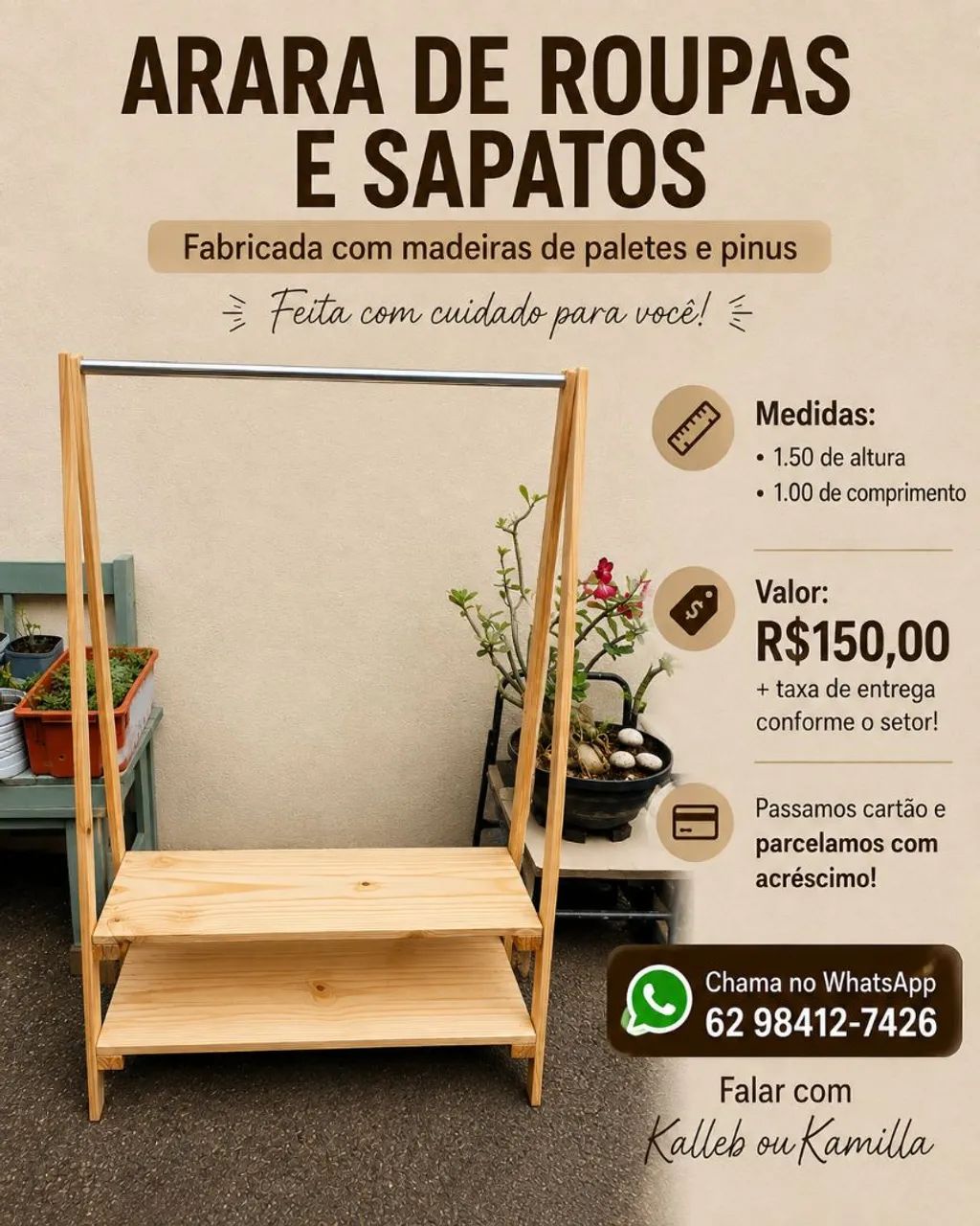 Arara de roupas e sapatos em madeiras!