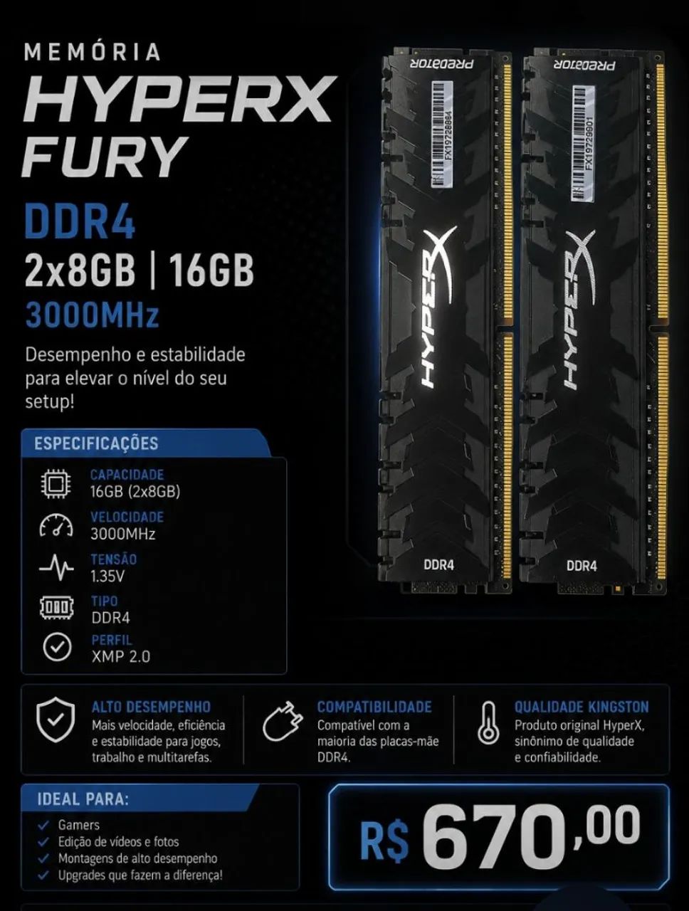 MEMÓRIA RAM 2X8 DDR4 HYPERX  - Foto 3