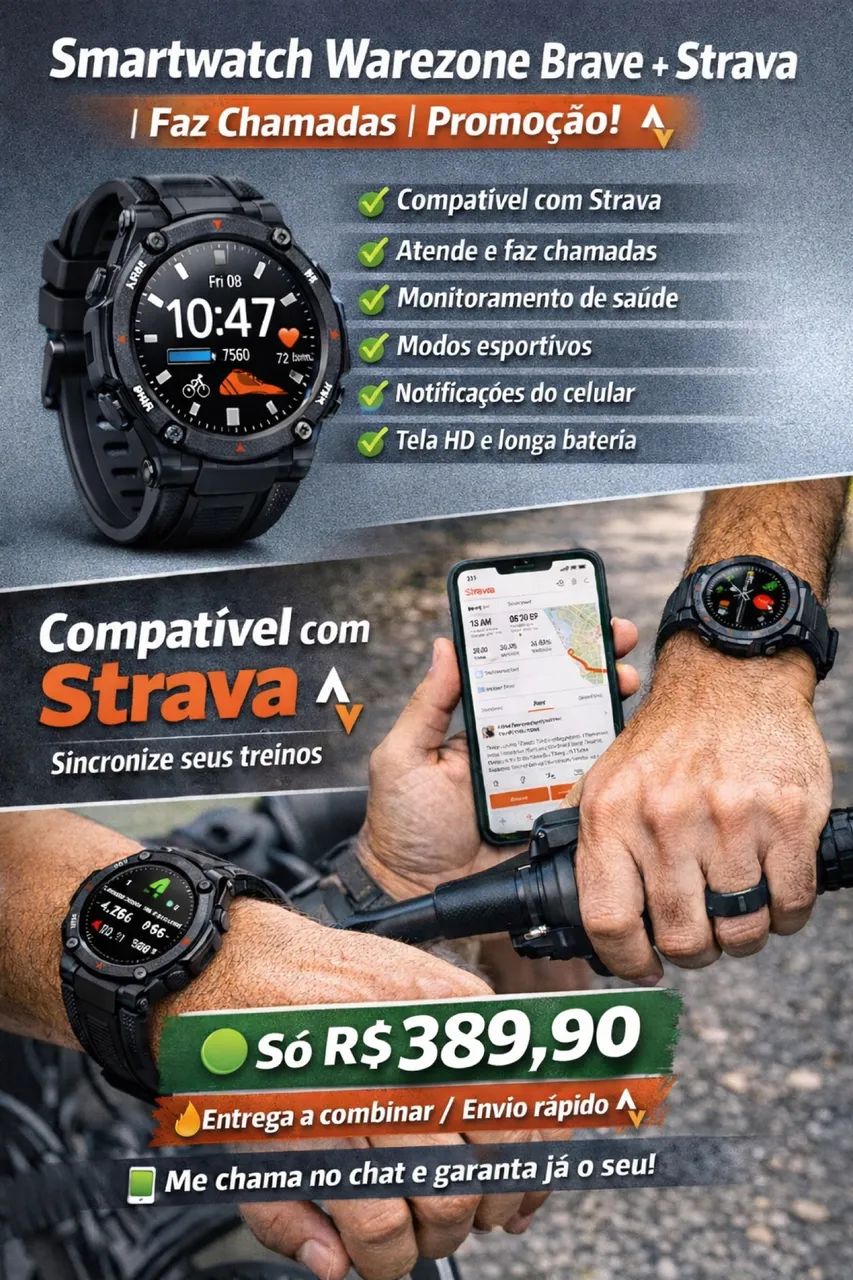 Smartwatch Warezone Brave - Conecta com Strava | Ideal para Treinos!