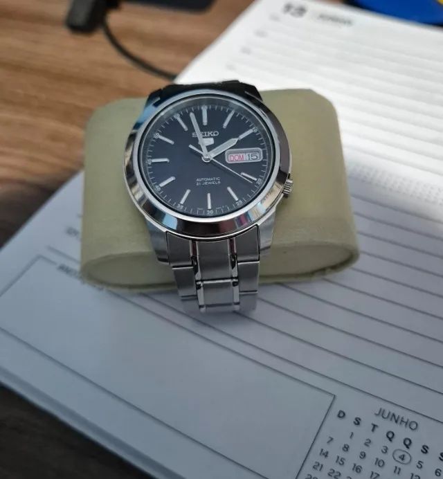 Relógio Seiko 5 Automático Snk357 Azul Tamanho 37mm - Foto 3