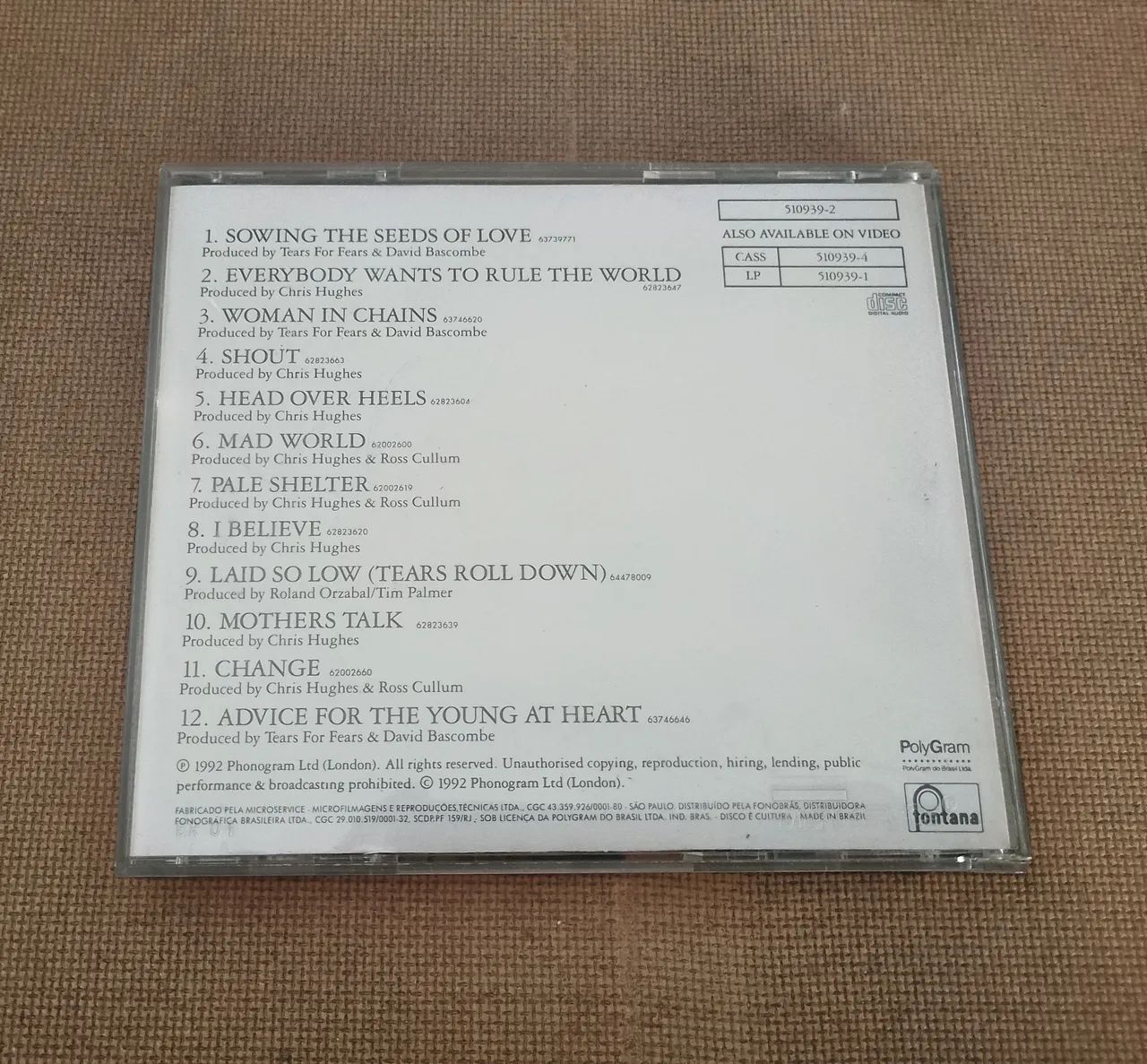 Cd Tears for fears - Tears rool down/Ed. Nacional/Ótimo  - Foto 3