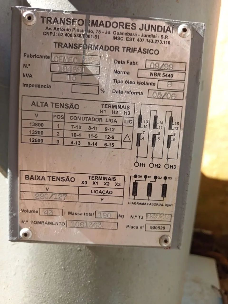 Transformador 15 kva Trifasico a óleo 127/220 v de poste - usado 13.800 kv - Foto 2