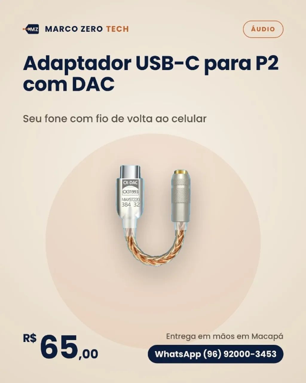 Adaptador USB-C para P2 com DAC