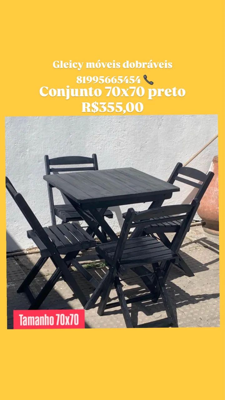 Conjunto dobrável 70x70 preto  - Foto 2