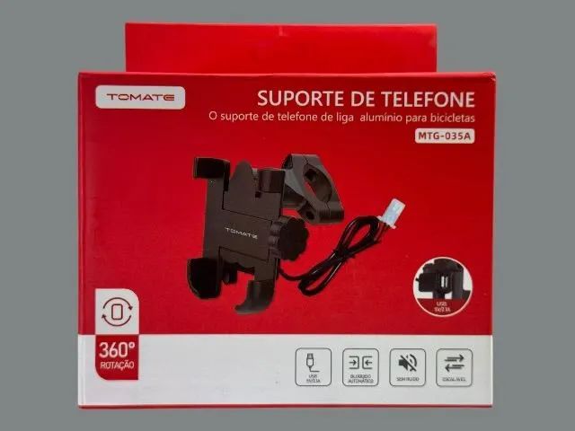 Suporte de Celular de Alumínio para Moto com Carregador USB