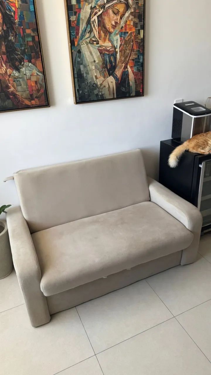 Sofá-cama 140cm 2 Lugares Com Baú Multimóveis BEGE - Foto 2