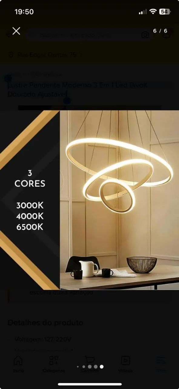 Luminária pendente 3 em 1 led bivolt anéis dourado. - Foto 5