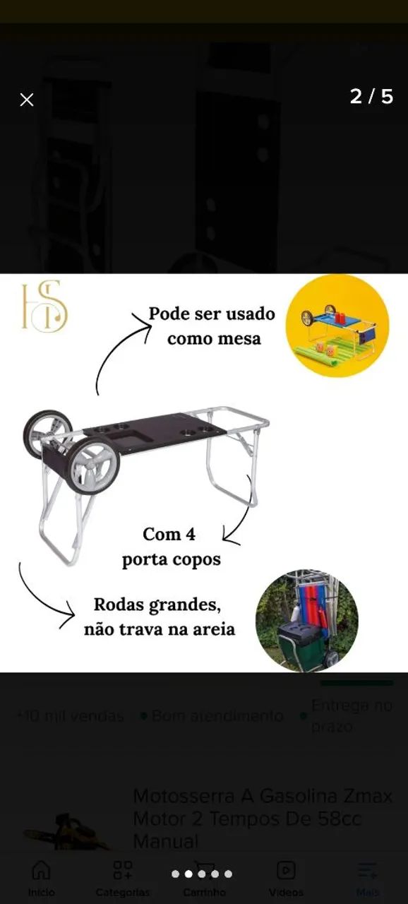 Carrinho de praia camping p/ 5 cadeiras e cooler com avanço  - Foto 3