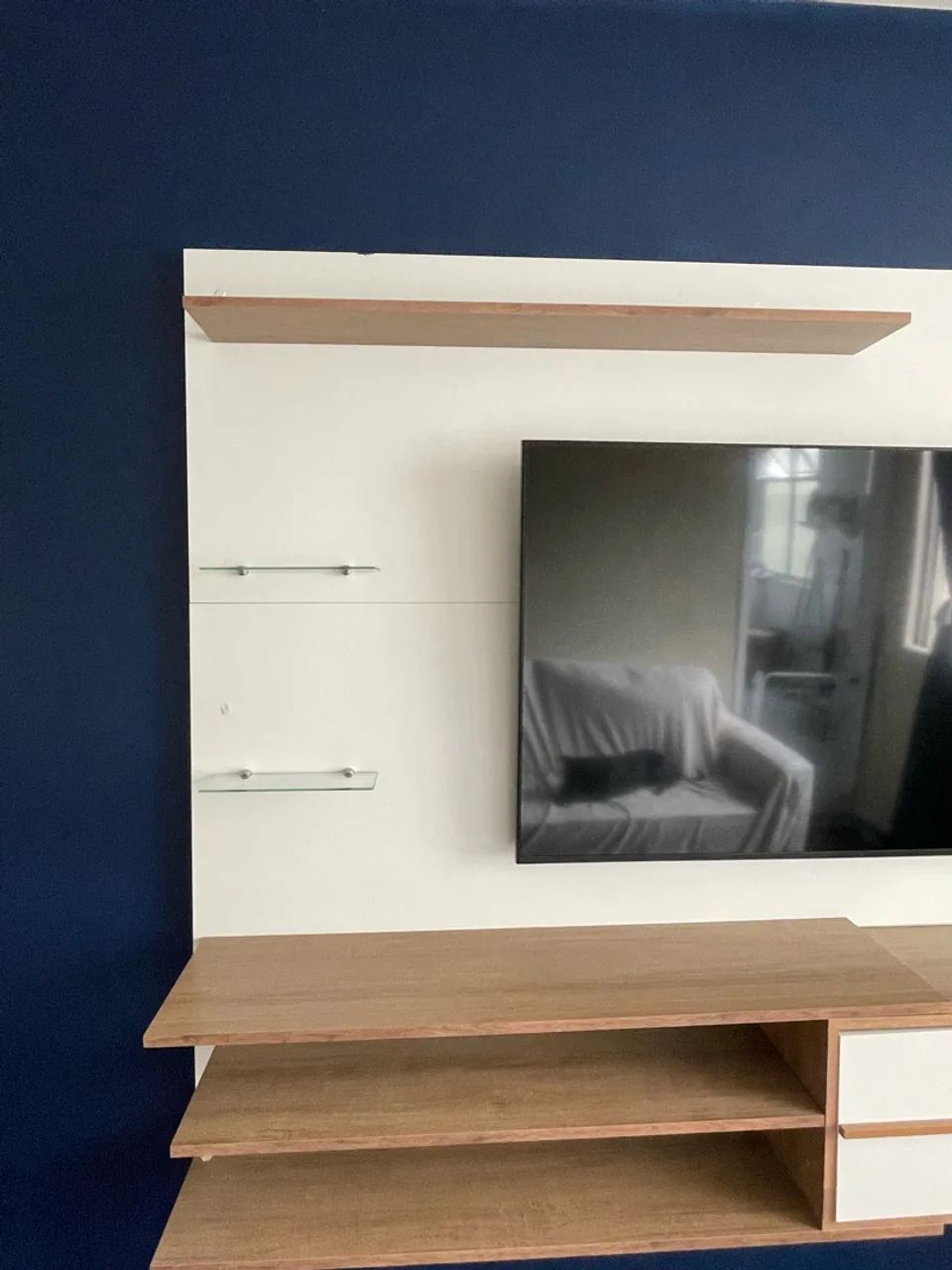 Painel para TV até 65 Polegadas 1 Porta e Prateleiras Multimóveis MP1064 Branco/Rustic - Foto 3