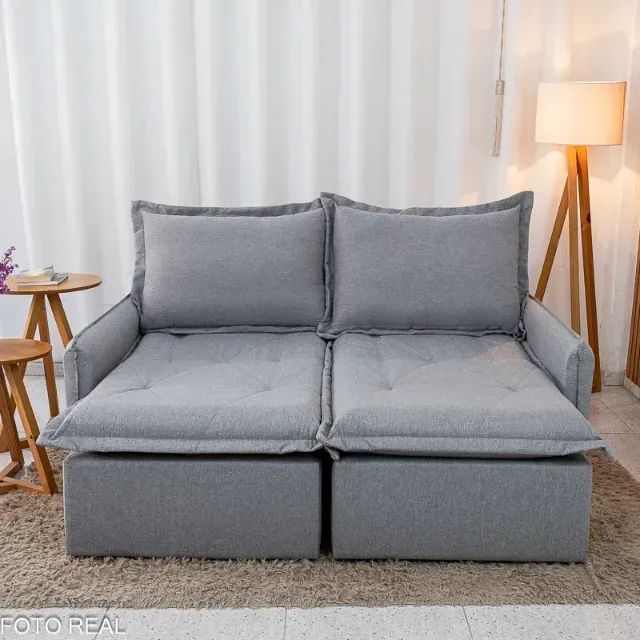 Sofá Retrátil 3 Lugares com Cama Linho - Foto 2