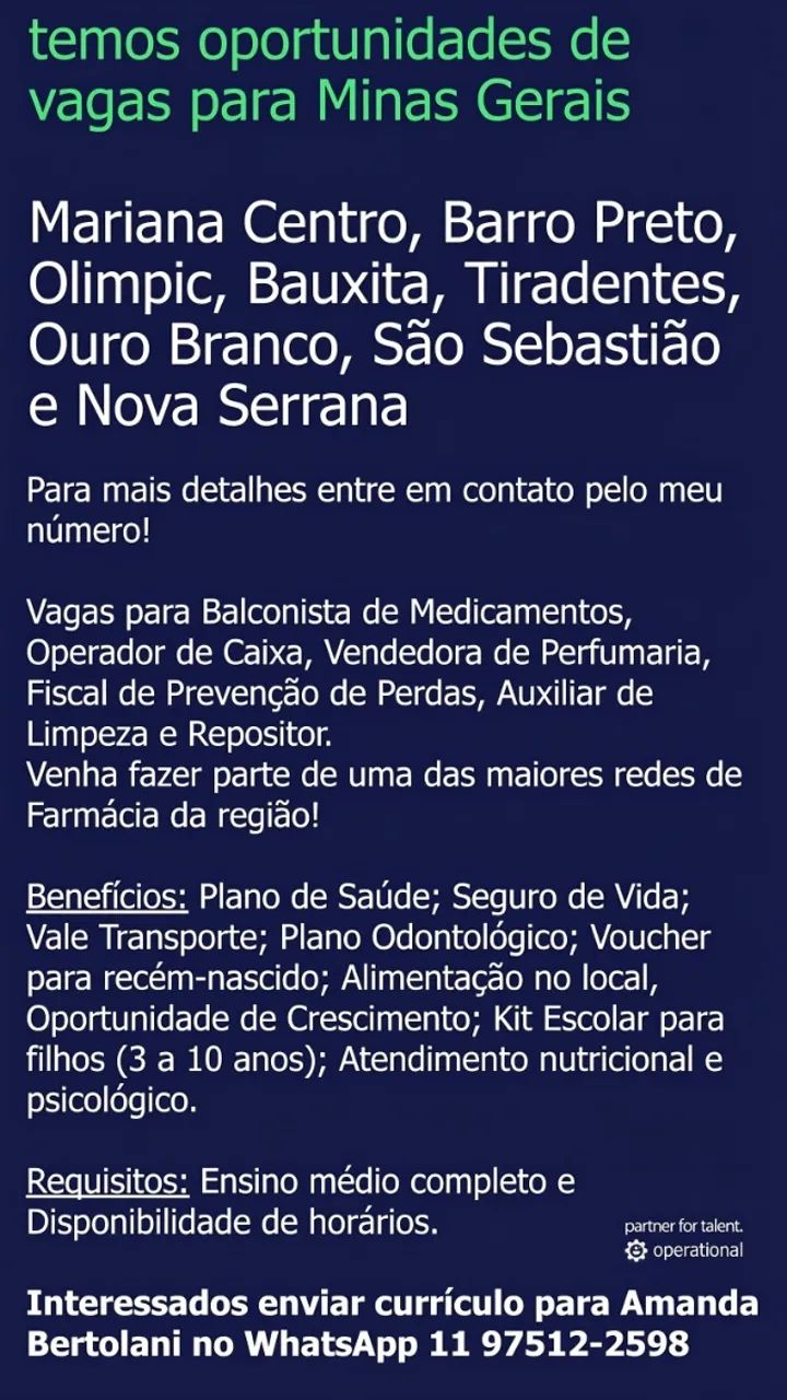 Vagas abertas em Minas Gerais
