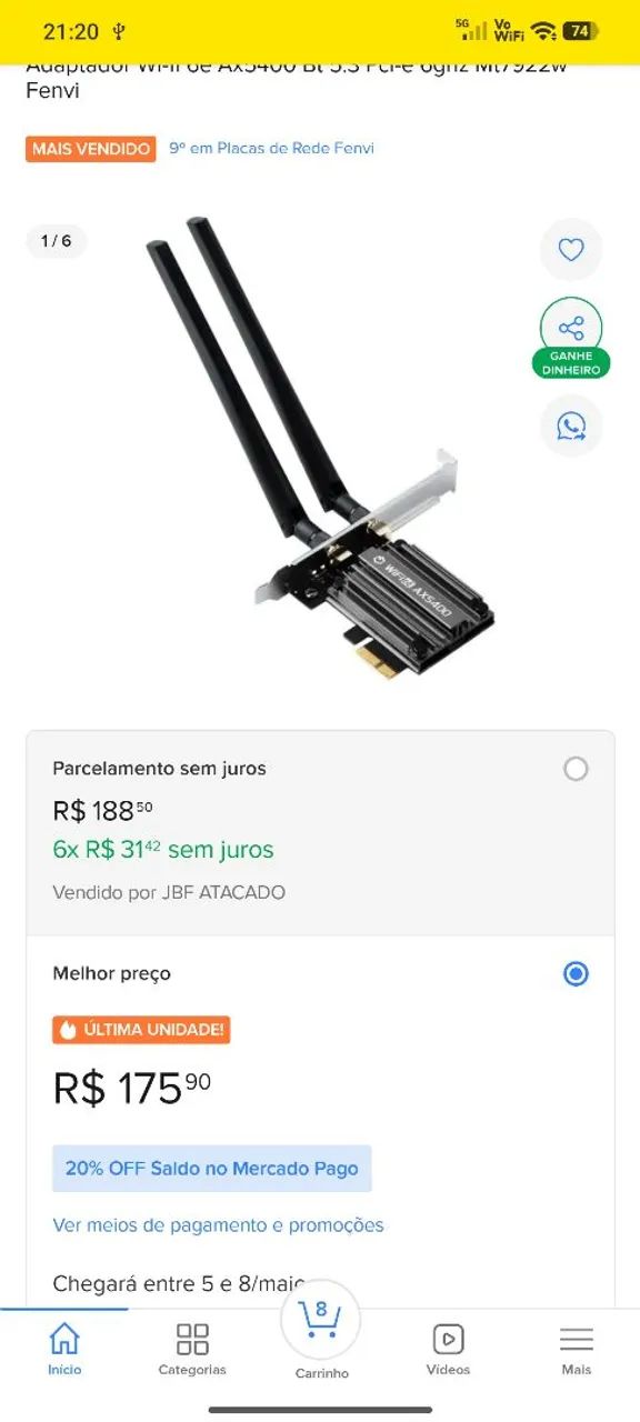 Adaptador WI-FI6E e BT 5.3 - Foto 2