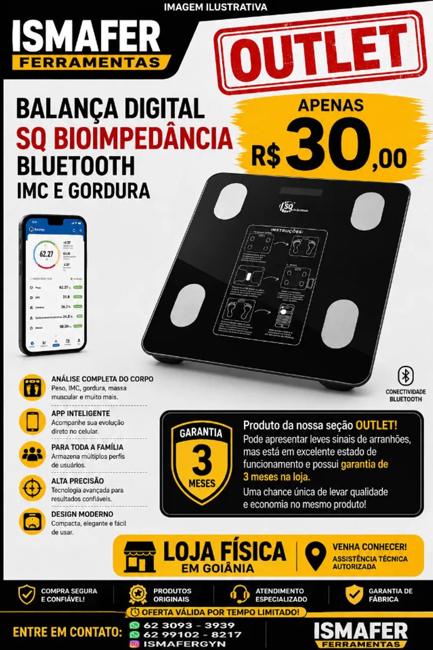 Balança Digital Sq Bioimpedância Bluetooth Imc E Gordura