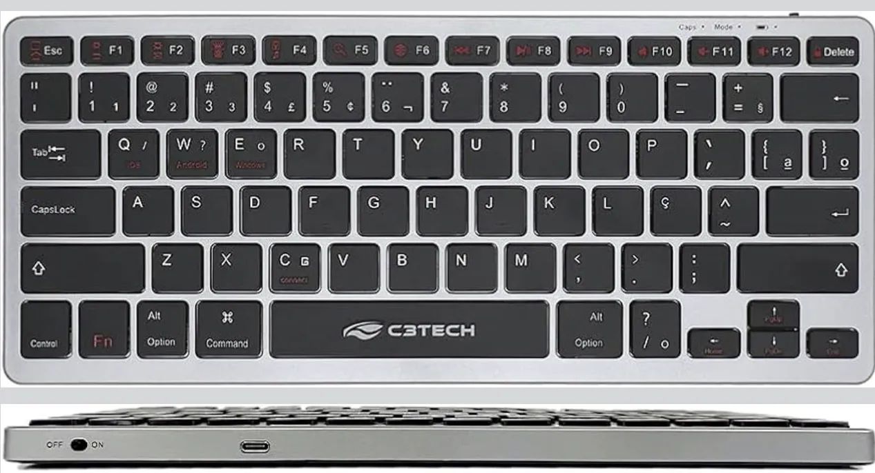 Teclado C3Tech, K-BT50BK, Teclado Bluetooth Recarregável, compacto,  com cabo USB tipo C - Foto 2