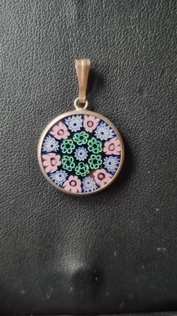 Pingente de Murano - Prata 925 - Millefiori /Veneza